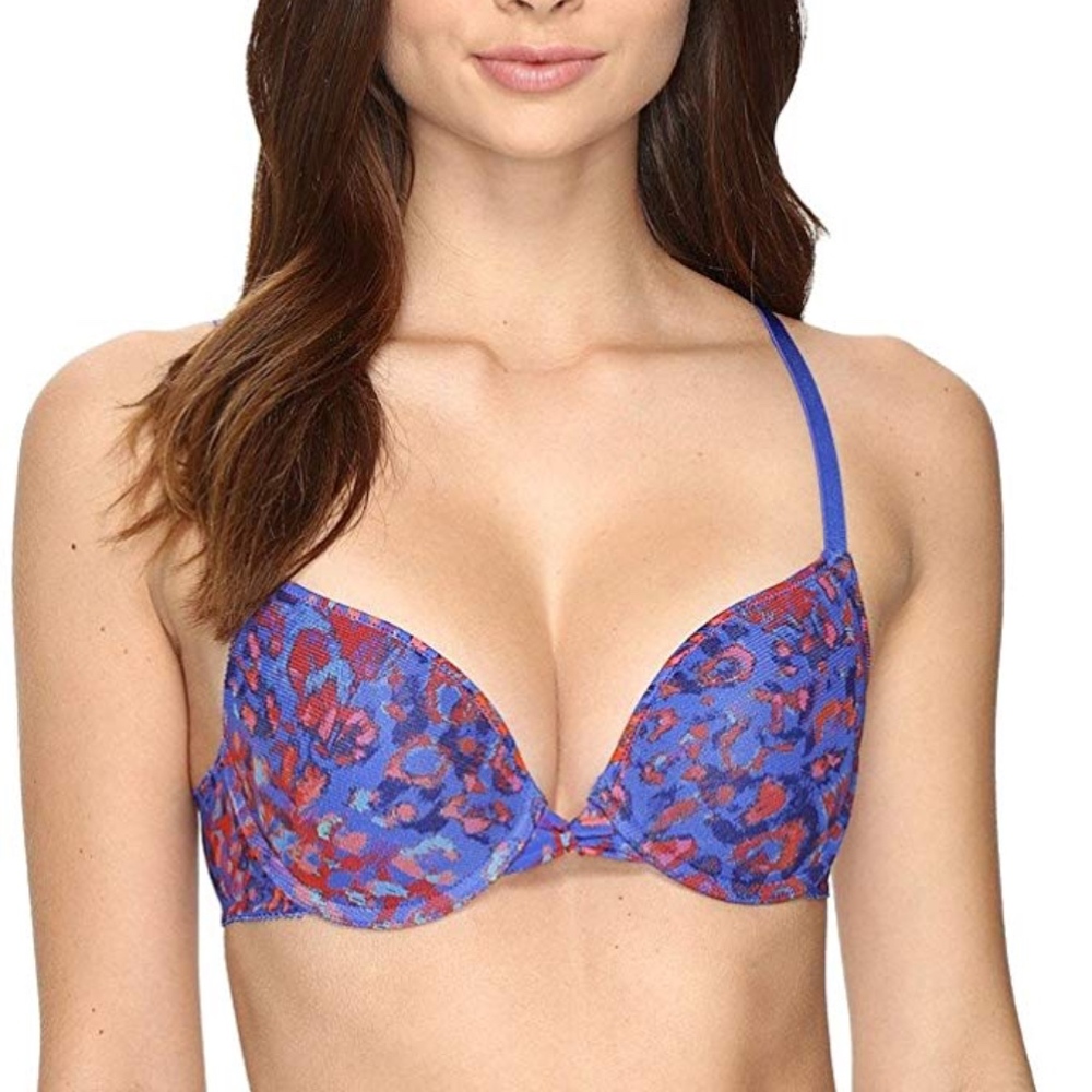 On Gossamer Printed Mesh Push-Up Blue Bra